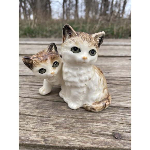 Vintage ceramic Orange Tabby Cat Mom Kitten Figurine - Picture 1 of 8